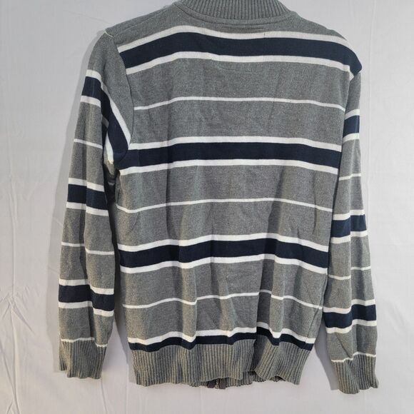 Basic Elements Gray Striped Full Zip Sweater Cotton Blend Men SZ S - Picture 3 of 7